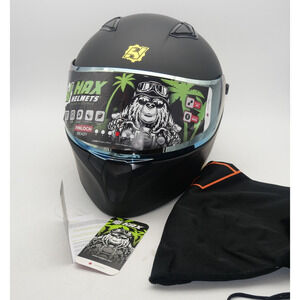 NEW HAX Obsidian Full Face Dual Visor Adult Large Motorcycle Helmet Black Gold